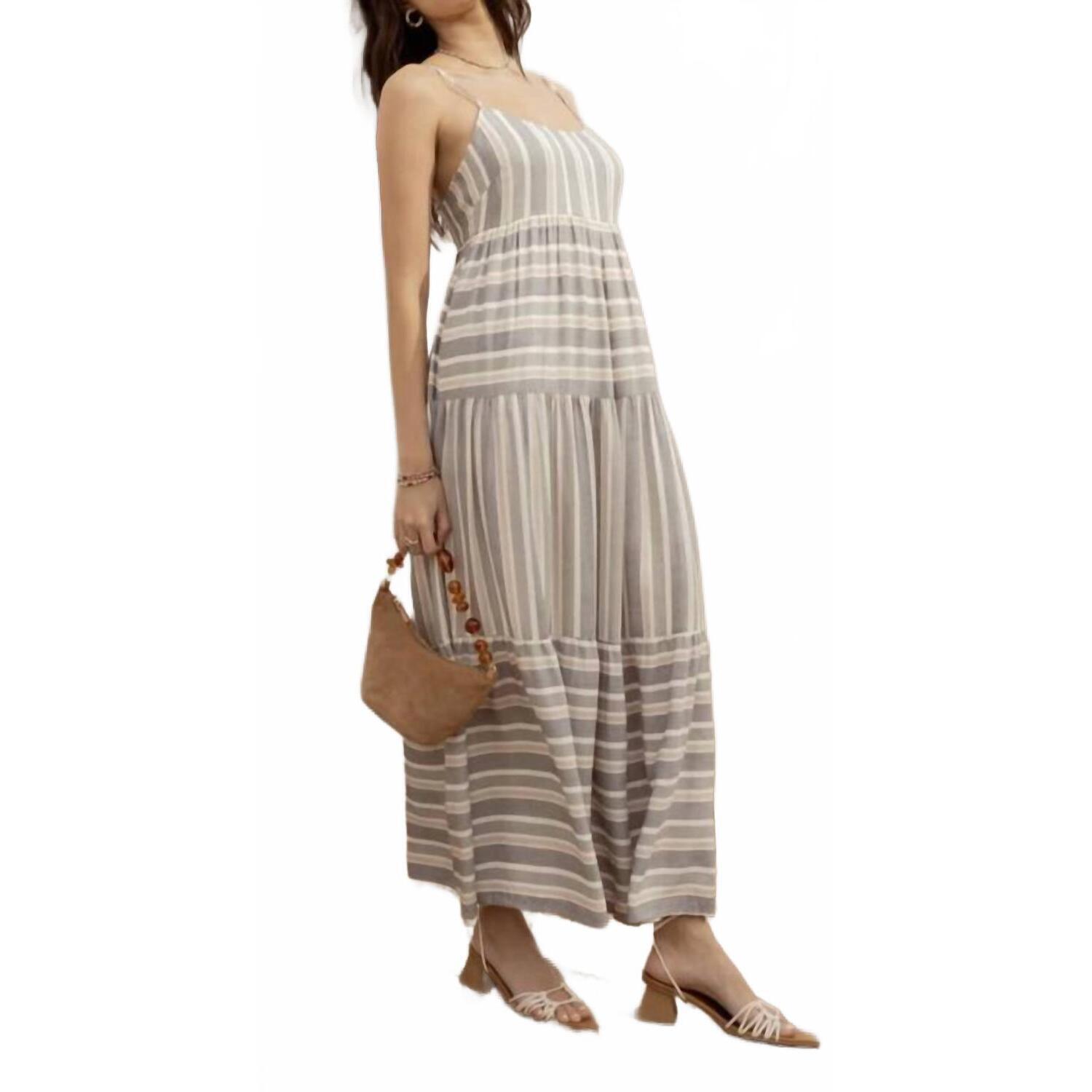 New Blu Pepper Ashley Striped Tiered Maxi Dress In Indigo